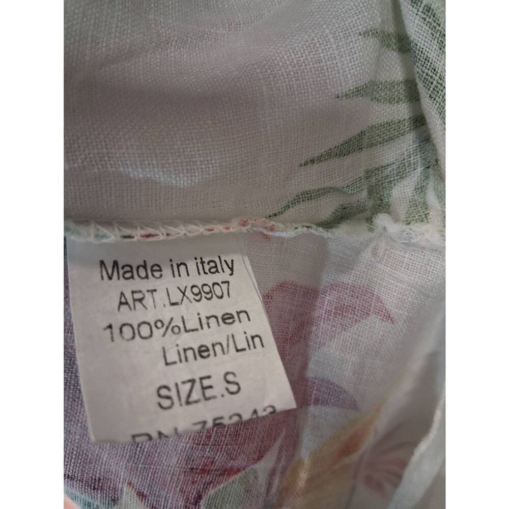 Lungo l'arno womens small shift dress 100% Italian linen white green floral - Picture 8 of 9